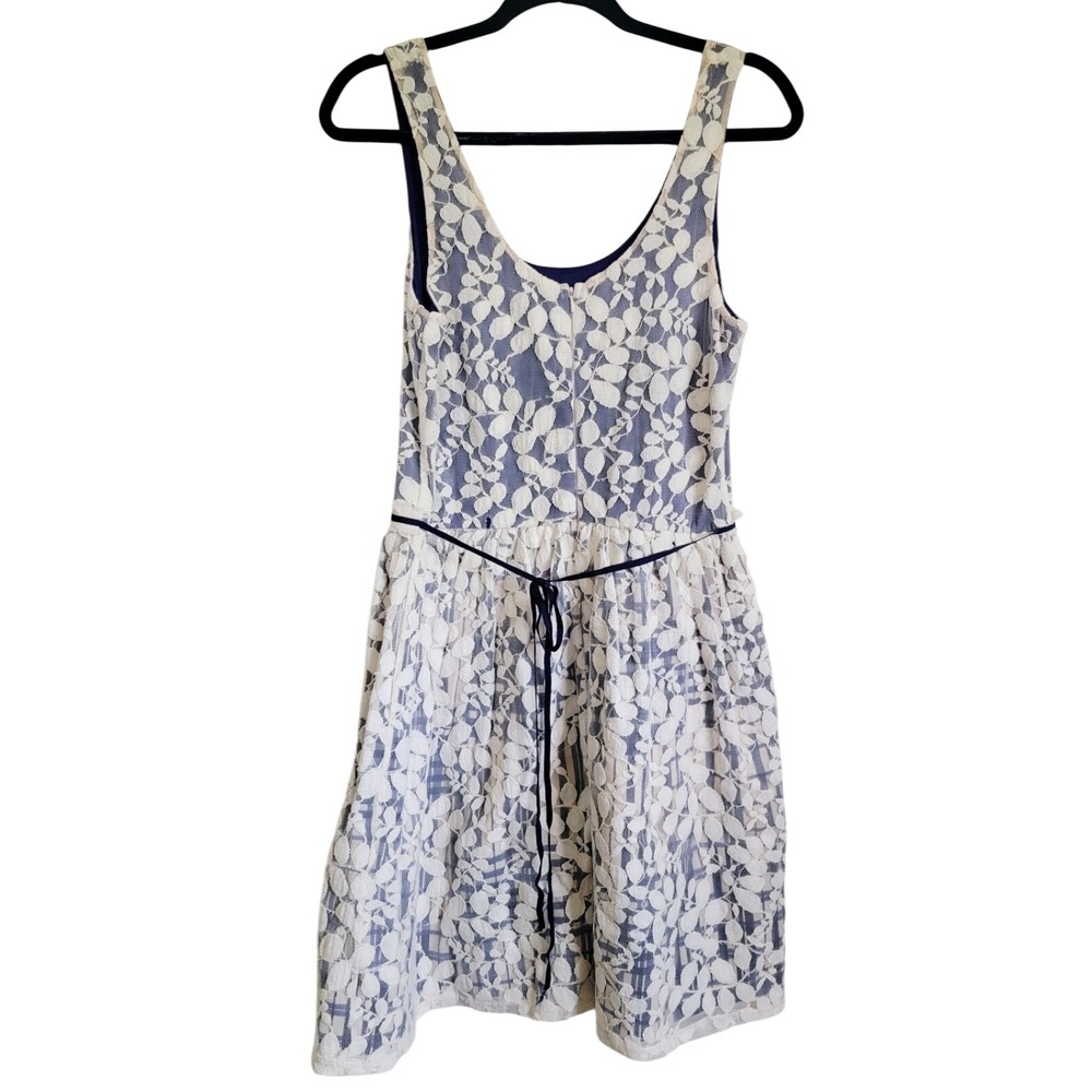 Anthropologie L Sparrow Weston Blue White Floral Lace Fit‎ Flare Dress Fairy - Picture 5 of 16